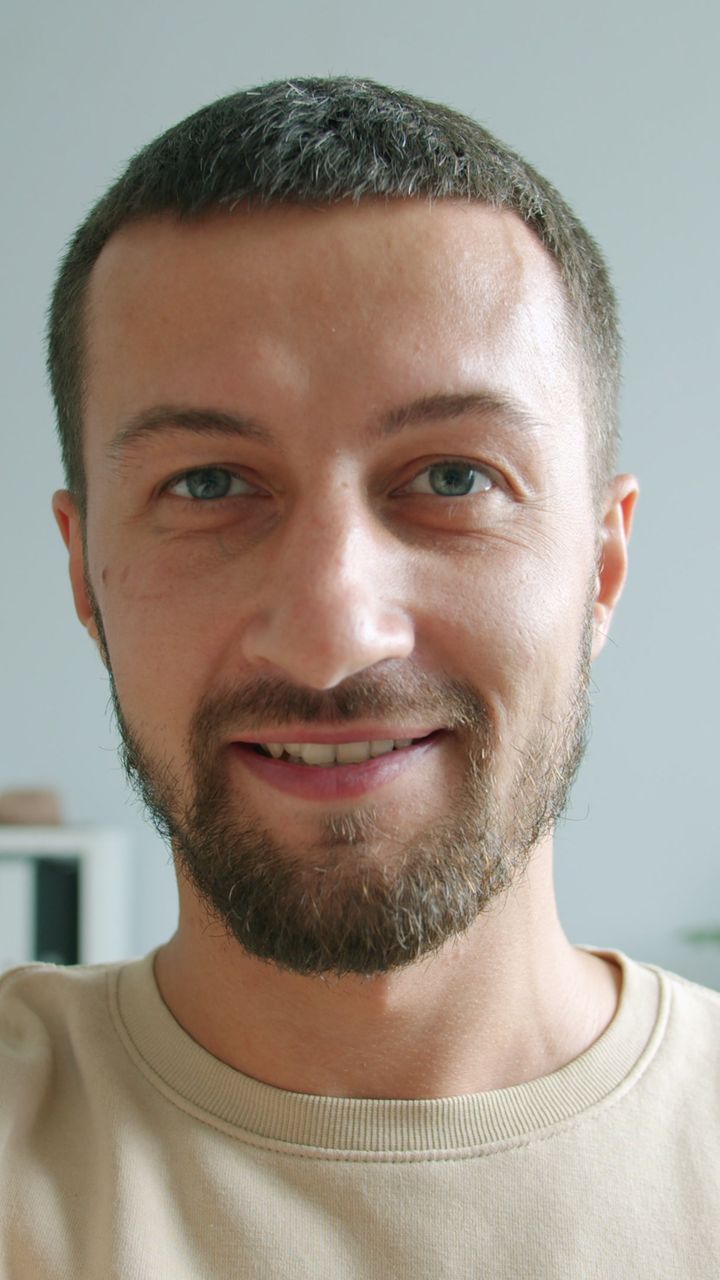 Illustrative home selfie, not a verified customer